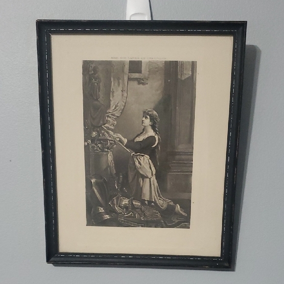 Vintage Black Framed Art Print Featuring St Joan Of Arc - Picture 1 of 7